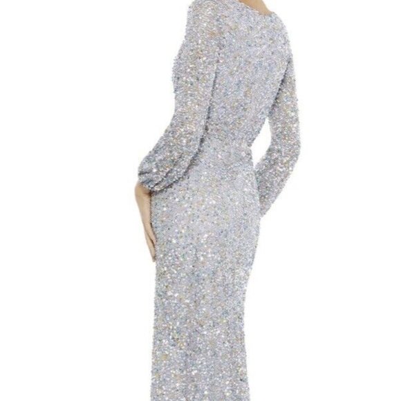 Mac Duggal MULTI-COLORED SEQUIN SILVER GOWN Size 8 $498US - Picture 2 of 5